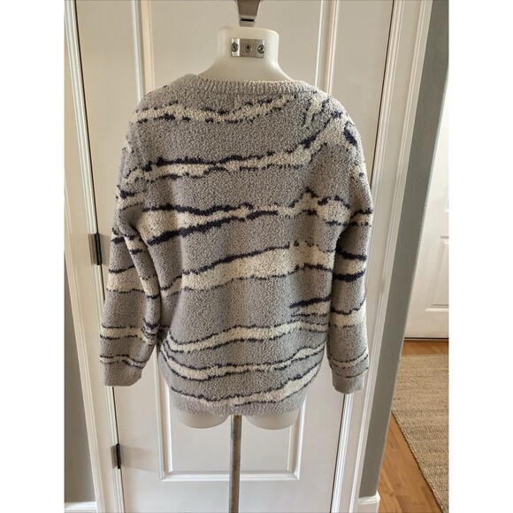 Barefoot Dreams CozyChic Hi-Low Pullover Blue/Cream Sweater -Size L - Picture 8 of 16